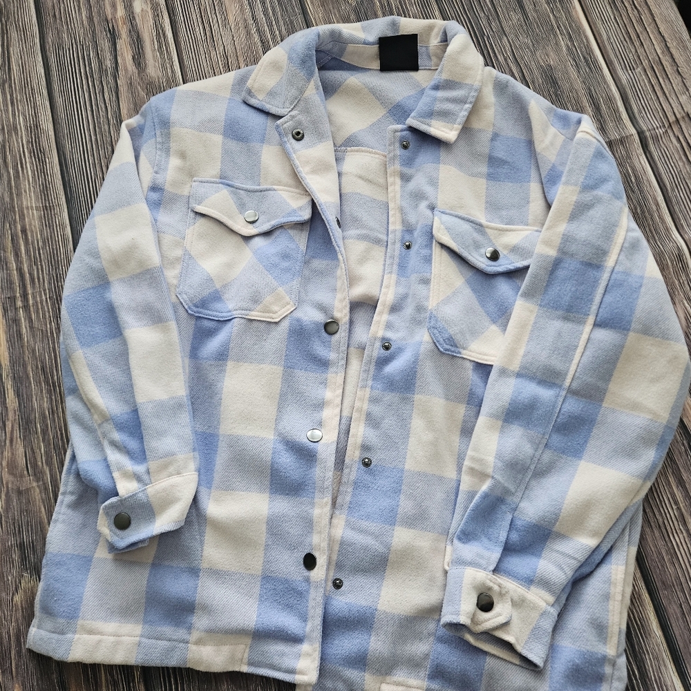 HFX Pink Lavender Plaid Check Shirt Jacket Pockets Soft Oversized Women's Medium
